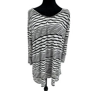 TravelSmith Womens 3X Black White Striped Lagenlook Tunic Top Asymmetrical Hem